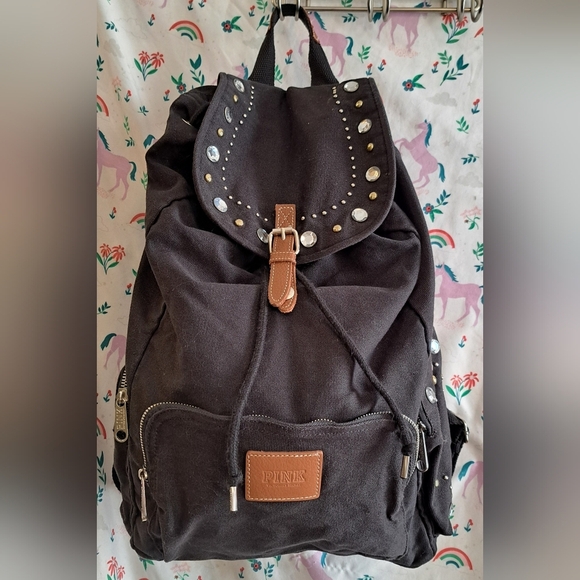 black leather victoria secret pink backpack Victoria's Quilted Puffer (Black) Victoria Secret Pink Mini Backpack